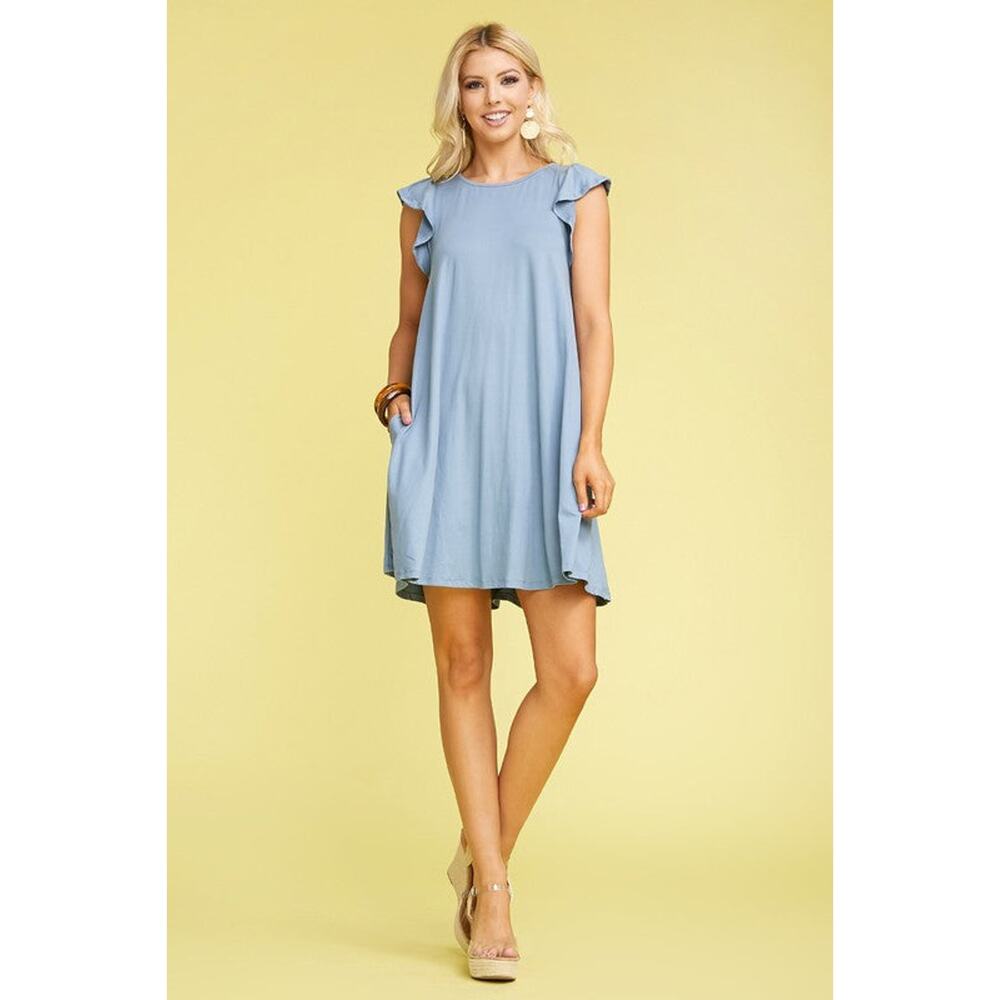 Ruffle Detailed Princess Seam Dress- Blue